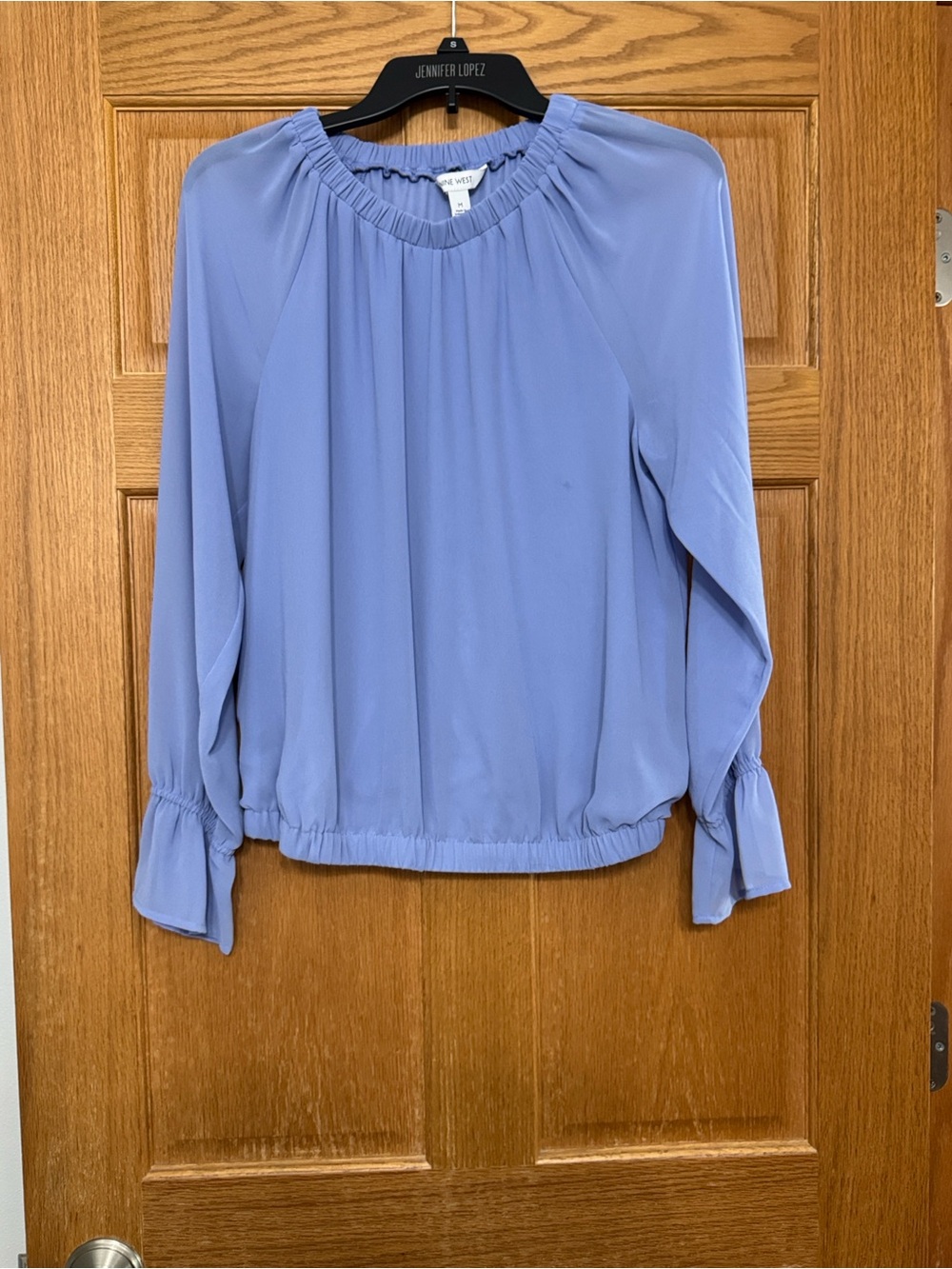 Nine West Periwinkle Long-Sleeve Ruffle-Neck Blouse